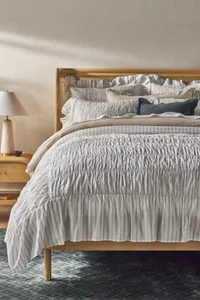 Anthropologie Betsy Cotton Ruffle Stripe Duvet Cover Twin Grey - Picture 1 of 6