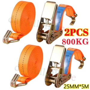 2X Heavy Duty Ratchet Ties Down Straps 25mm-5 Meter Lashing Luggage Cargo 800KG - Picture 1 of 17