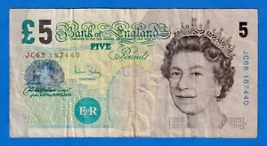 Great Britain UK England 5 Pound 2002 P-391c QE II Circulated Note JC68 187440 - Imagen 1 de 4