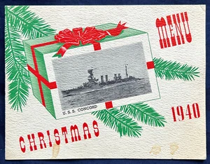 U.S.S. Concord Christmas Dinner Menu WWII 1940 Captain Sowell Vintage - Picture 1 of 5