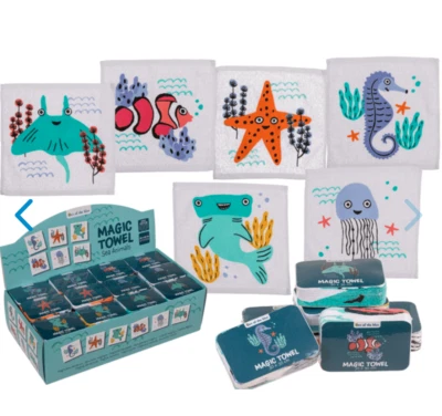 Toalla mágica de franela Sealife pez tiburón niños lava tela baño viaje caballito de mar Foto 1 de 4