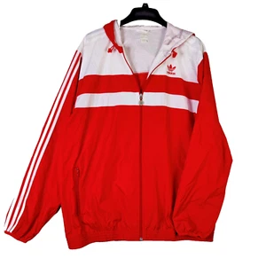 Chaqueta cortavientos 2XL Adidas roja blanca a rayas pista calentamiento sudadera con capucha vintage para hombre - Imagen 1 de 7