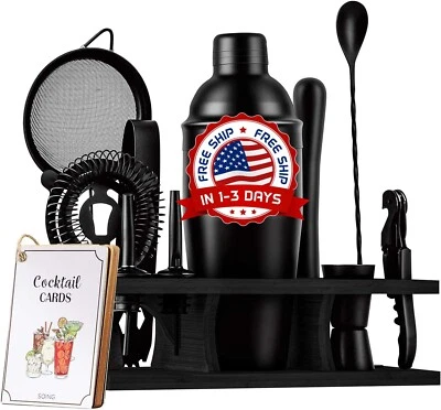 Juego De Coctelera, Juego De Barman, Juego De Barra Con Soporte De Madera 11 Pcs - Image 1 of 4