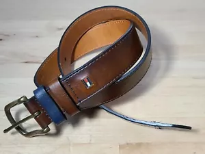 Tommy Hilfiger Men's Brown/Blue Leather ColorBlock Size 32 Belt - Picture 1 of 7