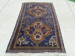 Vintage Afghan Baluchi Hand Woven Oriental Rug Dbl Medallion Geometric 43 x 85" - Picture 1 of 12