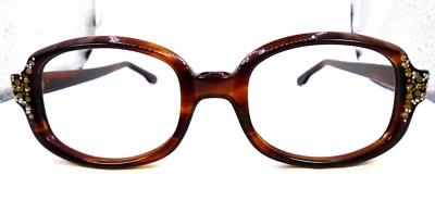 Marcos de gafas vintage de plástico marrón con pedrería SRO 5 1/2 EE. UU. Foto 1 de 4