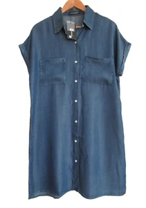 Zilcremo Women Denim Shirt Dress Short Sleeve Jean Dress Button Large - Picture 1 of 5