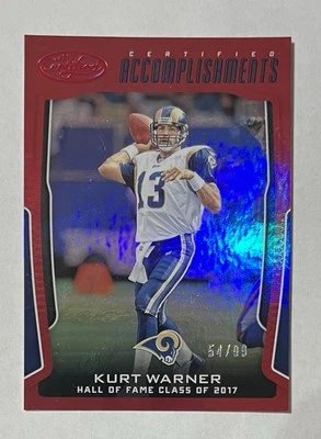 KURT WARNER 2017 PANINI Certified ACCOMPLISHED RED Card #CA-KW - 54/99 - Image 1 of 2