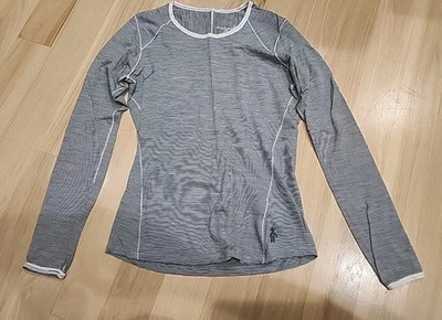 SMARTWOOL NTS Mirco 150 Pattern Striped Base Layer Grey Top Womens Size XS - Image 1 of 4