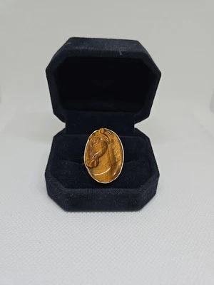 Винтажный РЕДКАЯ SAJEN из чистого резного тигра глаз камень кольцо регулируемый 10 лошадь 925 - Изображение 1 из 4