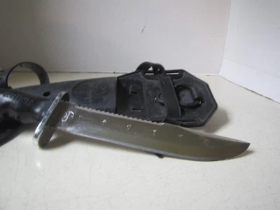 Vintage US Navy Divers Knife 7 in Blade Aqualung Sheath Stainless Japan EUC - Image 1 of 4