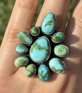Navajo Sterling Silver Sonoran Gold Turquoise Cluster Ring. Size 7.5 Geneva - Picture 1 of 10