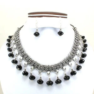 Collar Pendientes Facetados Natural Ónix Negro Piedras Preciosas Hecho a... - Imagen 1 de 2