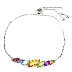 GENUINE AMTEHYST CITRINT TOPAZ PERIDOT STERLING 925 SILVER BRACELET 5-9 INCH. - Picture 1 of 6