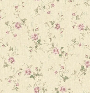 Floral Vine Cream, Mauve, Greens, Teal Wallpaper Document by Wallquest DM21204 - Picture 1 of 1