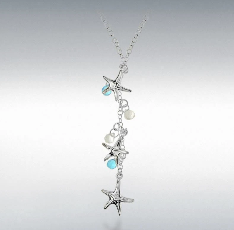 Argento Sterling Starfish E Turchese Y Goccia Collana 43CM/43.2cm - Immagine 1 di 1