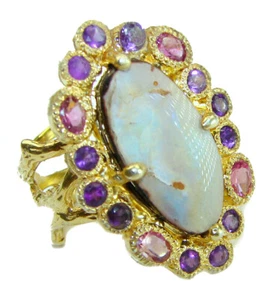 10ct Australian Boulder Opal Ring 14K Gold over 925 Silver size: 8.75 - Picture 1 of 4