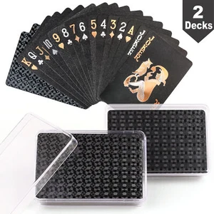 2 Decks Waterproof Plastic Playing Cards Collection Black Diamond Poker Cards - Foto 1 di 9