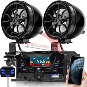 Bluetooth Motorcycle ATV 4 Wheeler Audio Stereo Speakers System AUX FM Radio USB - Picture 1 of 11
