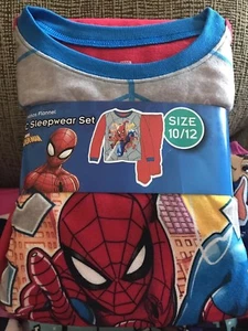 spiderman marvel boys sleepwear 2-piece flannel pajama crewneck red gray size 8 - Picture 1 of 2