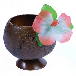 Forum Hawaiian Luau Plastic Coconut w Flower 16oz. Reusable Drink Cup, Brown - Picture 1 of 2