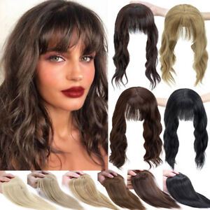 Clip In Topper Hair Half Full Wigs Hairpieces Natural Straight with Thin Fringe