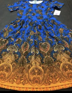 NUEVO LuLaRoe Amelia Azul/Naranja Cachemira Ornamentado Floral Unicornio Mediano 10/12 8 - Imagen 1 de 12