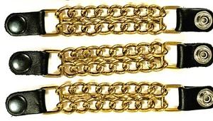 3 ANTIQUE GOLD POWDER COATED DOUBLE CHAIN MOTORCYCLE VEST EXTENDERS MADE IN USA - Picture 1 of 1