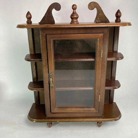 Vintage French Provincial Wood Curio Cabinet Glass Door Tabletop Or Wall Hanging Cover