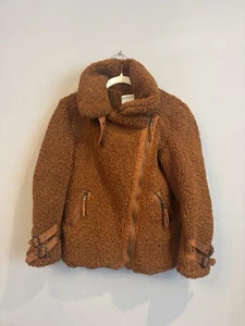 Marrakech Anthropologie Jacket Womens XS Petite Moto Zip Aviator Sherpa Teddy - Picture 1 of 5