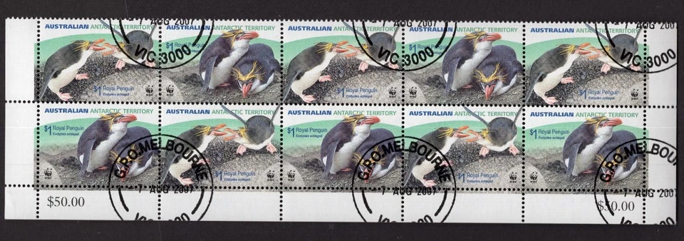1992 AAT Australian Antarctic Territory $1 Royal Penguin CTO Block 10 Sheet Val - Image 1 of 1