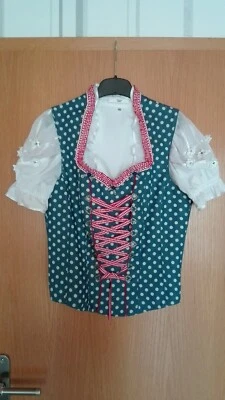 Country Line Trachten Mieder Corsage jeansblau weiß getupft Dots Gr. 40 *neu* - Bild 1 von 4