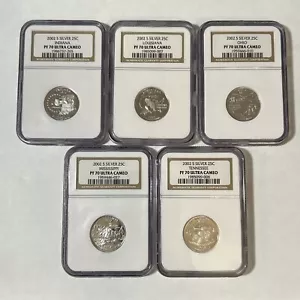 2002-S Silver - NGC PF70 ULTRA CAMEO ~ Proof 5 Coin Statehood Quarter Set - Picture 1 of 2
