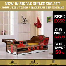 Luxury Single Childrens 3ft Brown / Red / Yellow / Black Pirate Ship Bed Frame