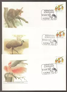 Australia Post Souvenir Covers KERNEWEK LOWENDER Cancels - Platypus, Emu, Quoll - Picture 1 of 2
