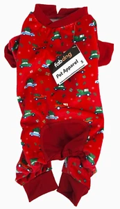 Weihnachten Schlafanzug für kleine Hunde rot mit Autos Weihnachtsgeschenke Bäume Pull-On FabDog - Bild 1 von 9