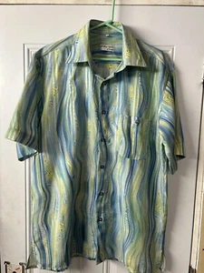 Georg Roth of Germany Mens  Shirt Abstract Blue, Green, Yellow Wavy Stripes - Picture 1 of 13