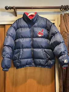 Vintage 90s Cleveland Indians Reverisble Starter Down Jacket Medium - Picture 1 of 13