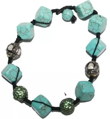 3.50ct Polki Rose Cut Diamond 925 Silver Tsavorite Turquoise Shambhala Bracelet - Image 1 of 4