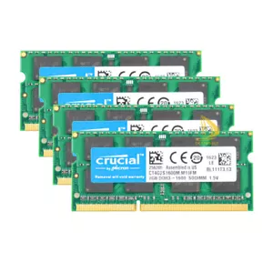 32GB Crucial 4X 8GB PC3 12800S DDR3 1600 SODIMM Laptop-Speicher RAM 1.5V CL11/、 - Bild 1 von 6