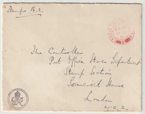 1940 CROWN GviR ROYALTY CYPHER TO PO STORES STAMP SECTION SOMERSET HOUSE LONDON - Picture 1 of 2
