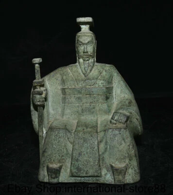 7.2" Old Chinese Bronze Ware Silver Dynasty Palace First Emperor of Qin Statue - Image 1 of 4