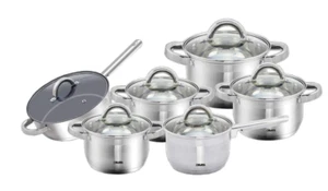 DMS 12 teilig Edelstahl Kochgeschirr Induktion Kochtopf Topfset mit Glas Deckel - Bild 1 von 4