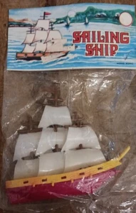 Vintage NEW 3"x4" Plastic Sailing Ship Boat Cake Topper Decoration - Picture 1 of 2