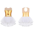 Girls Sleeveless Sequins Ballet Leotard Mesh Tutu Skirt Modern Jazz Dance Dress