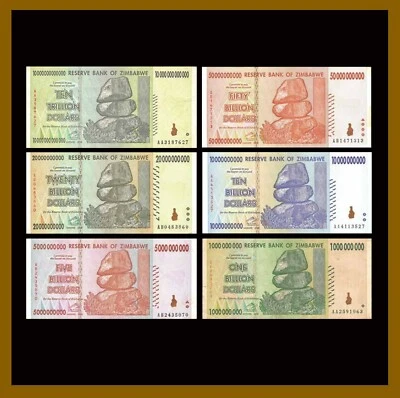津巴布韦 6 张纸币套装 1 5 10 20 50 万亿美元货币 — 第 1/4 张图片