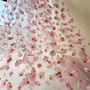 Flor Rosa Tela Encaje Blancuzco Encaje Tul para Trajes, Vestido 140cm Ancho - Imagen 1 de 4