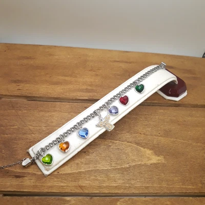 Sunstone Jewelers Multi-Gemstone Heart & Angel Sterling Silver Charm Bracelet 7" - Image 1 of 4