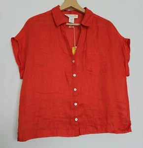 Camicia blusa nuova con etichette C&C California rossa 100% lino bottoni davanti manica corta taglia M - Foto 1 di 14