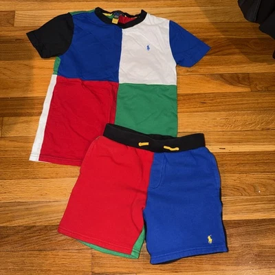 Boys small/Size 7 Polo Ralph Lauren Set T-Shirt And Shorts Colorblock Outfit Kid - Image 1 of 4